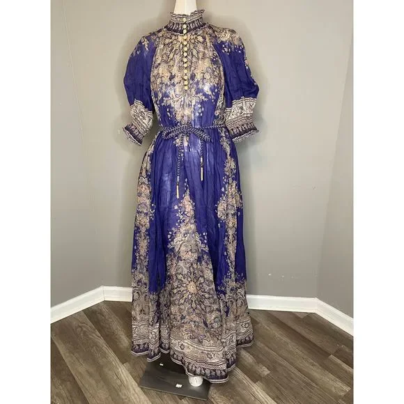 Zimmermann Blue and Gold Maxi Dress - Picture 5 of 11